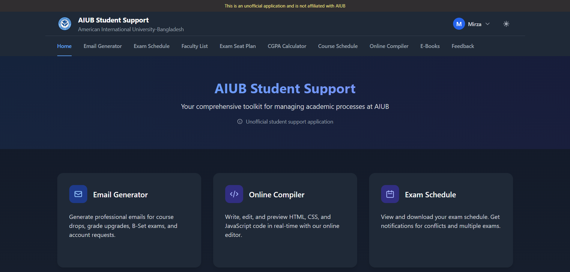 AIUB Student Support – project screenshot